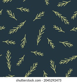 Simple seamless pattern with fir branches on a dark background. Winter vector flat illustration for wallpaper, wrapping paper, surface design