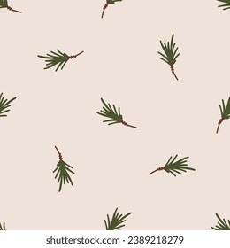 Sencillo patrón sin fisuras con rama de abeto. Conferir textura de bifurcación. Concepto de temporada de invierno. Textura vectorial dibujada a mano para papel de pared, impresiones, envoltura, textil