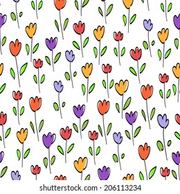 simple seamless pattern - flowers in child style - vector illustration