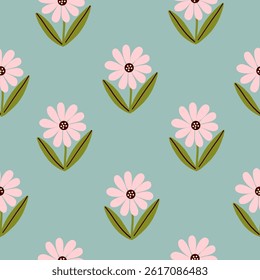 Simple Seamless Pattern with Flowers on Blue