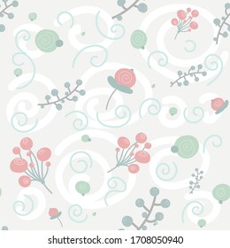 simple seamless pattern with flowers, plants in delicate flowers. For fabric, packing paper, background. children design.