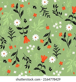 Sencillo patrón sin costuras con flores. Gráficos vectoriales.