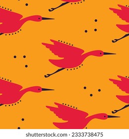 Simple seamless pattern with flying cranes. Vector graphic.