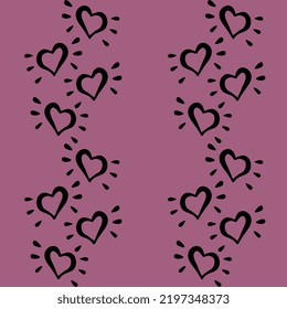 Simple seamless pattern in the form of hearts. Valentine's Day background. Flat design with endless chaotic texture made of silhouettes of tiny hearts.