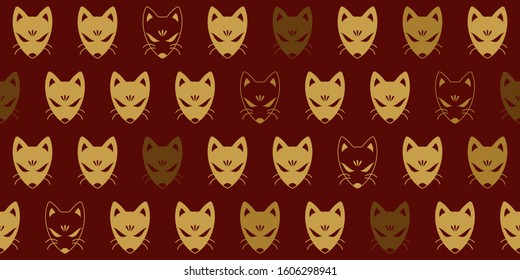 Simple seamless pattern, fox mask  in golden and red tones