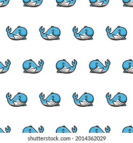 Simple seamless pattern of fun cute whale with cartoon style illustration background template vector