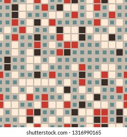 Simple seamless pattern. Geometric mosaic of colored squares. Useful as design element for texture and artistic compositions.