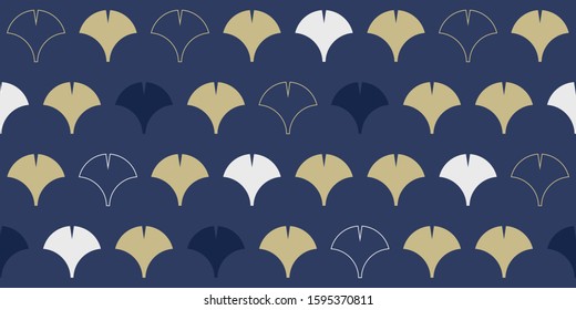 Simple seamless pattern, ginkgo leaves in golden and blue tones