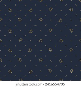 Simple seamless pattern with gold crowns and lines on dark blue background. Luxury design for packing. Vector flat backdrop