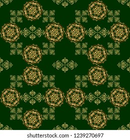Simple seamless pattern - gold stars on a green background. Vintage ornament. Vector illustration.
