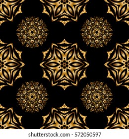 Simple seamless pattern - gold stars on a black background. Vintage ornament. Vector illustration.