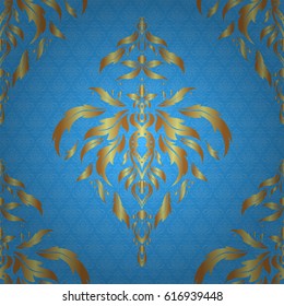 Simple seamless pattern - gold stars on a blue background. Vintage ornament. Vector illustration.