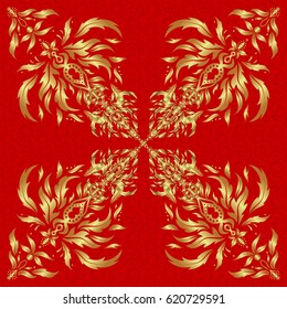 Simple seamless pattern - gold stars on a red background. Vintage ornament. Vector illustration.