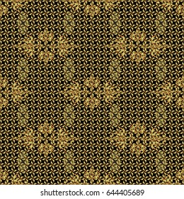 Simple seamless pattern - gold stars on a black background. Vintage ornament. Vector illustration.