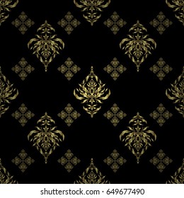 Simple seamless pattern - gold stars on a black background. Vintage ornament. Vector illustration.