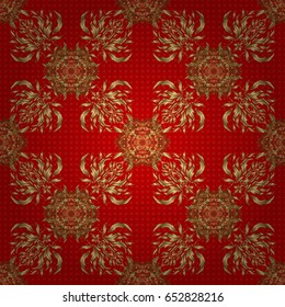 Simple seamless pattern - gold stars on a red background. Vintage ornament. Vector illustration.