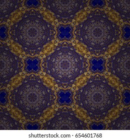 Simple seamless pattern - gold stars on a blue background. Vintage ornament. Vector illustration.