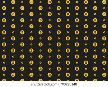 Simple seamless pattern, gold symbols of bitcoin on black background, vector illustration