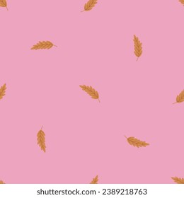 Patrón simple sin costuras con hojas doradas sobre fondo rosado. Textura vectorial dibujada a mano para papel de pared, impresiones, envoltura, textil