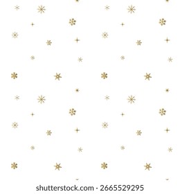 Simple seamless pattern with golden snowflakes fall slowly. Christmas winter backgrounds.