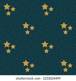 Simple seamless pattern with golden stars and polka dot. Vector illustration.