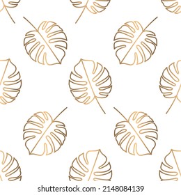 Simple seamless pattern with golden tropical leaves for art textile, fabric manufacturing, wallpaper, covers, surface, print, gift wrap, scrapbooking. White autumn background. Vector.