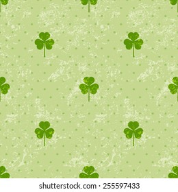 Simple Seamless Pattern with Green Clovers. Holiday Illustration for St. Patrick's Day Design.