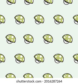Simple seamless pattern of green mushroom character cartoon style illustration background template vector