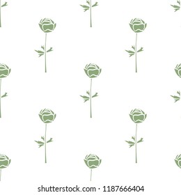 Simple seamless pattern with green stylized flowers on white background