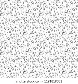 Simple seamless pattern with grey doodle stars on white background. Vector illustration