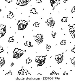 simple seamless pattern hand draw sketch various shape Pop Corn for background, wallpaper, curtain, etc
