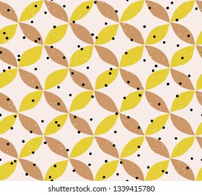 Simple seamless pattern with hand drawn geometric shape. Stamp textured background in nordic style. Abstract retro texture. Grunge vector illustration for print, design, fabric.
