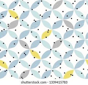 Simple seamless pattern with hand drawn geometric shape. Stamp textured background in nordic style. Abstract retro texture. Grunge vector illustration for print, design, fabric.