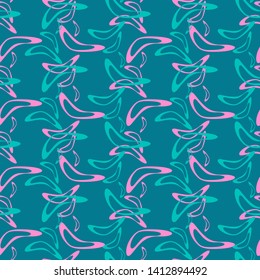 Simple seamless pattern with hand drawn flying boomerangs. Soft abstract retro design for textile, wrapping paper, prints, fabric, wallpaper, web etc.