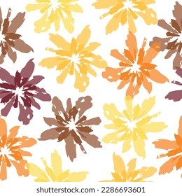 Simple seamless pattern of hand drawn gouache flowers, abstract colorful background. Abstract floral camouflage. Seamless pattern.