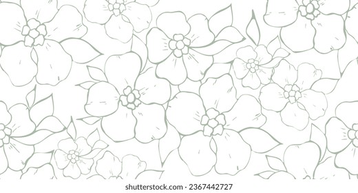  Simple seamless pattern of hand drawn anemone flowers on a white background. Decorative printing on children's textiles and printing on paper.