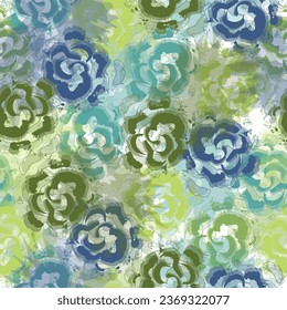 Simple seamless pattern of hand drawn gouache flowers, abstract colorful background. Grunge textured abstract floral design background.