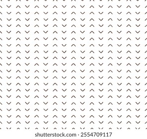 Simple seamless pattern with hand drawn brown arrows in the shape of the letter "V" on a white background.