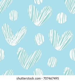 Simple seamless pattern with hearts on a blue background.
