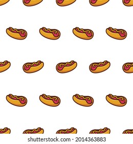 Simple seamless pattern of hot dog with cartoon style illustration background template vector