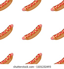 Simple seamless pattern with hot dogs on white background.
