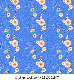 Simple seamless pattern in Japanese style. Abstract background with waves and colors drawn by hand.