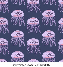 Simple seamless pattern with jellyfish flat design