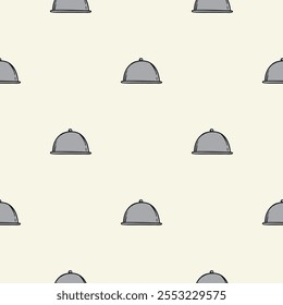 Simple seamless pattern with kitchen design, restaurant cloche. Vector background for design of kitchen, cafe, restaurant, wrapping paper, print