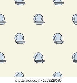 Simple seamless pattern with kitchen design, plates. Vector background for design of kitchen, cafe, restaurant, wrapping paper, print