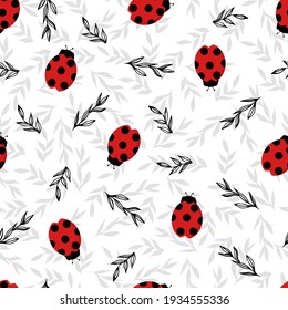 Simple seamless pattern with ladybugs. Funny spring pattern.