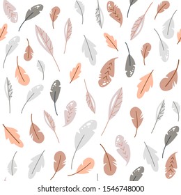 Simple seamless pattern with leaves or feathers.Minimalist vector illustration in Scandinavian Nordic style.Decorative autumn design in natural Native American theme for kids and nursery digital paper
