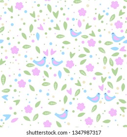 Simple seamless pattern with leaves and flowers.