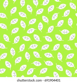 Simple seamless pattern with leaves made in linear flat style on green background. Green illustration for packaging, print, blog background, textile.