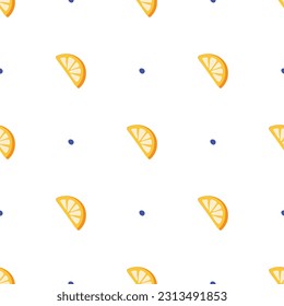 Simple seamless pattern with lemon slices and dots on white background. Hand drawn summer retro vector illustration for cover, cases, wallpaper, prints, wrapping, textile